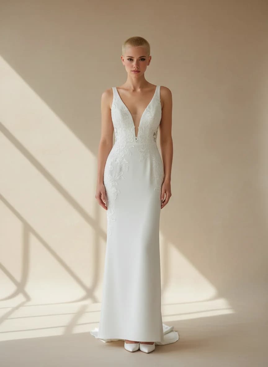 Sheath dress with Knee Length and Plunge neckline