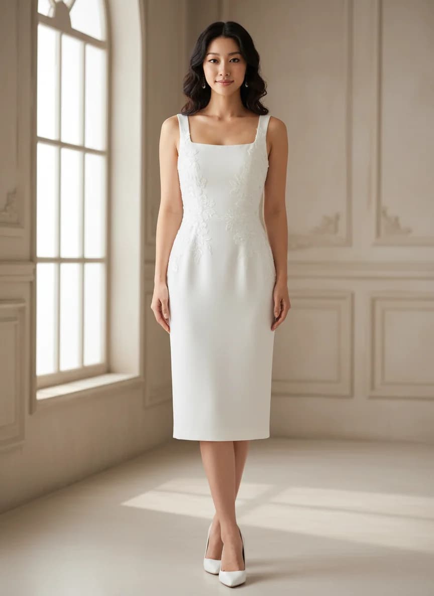Sheath dress with Knee Length and Square neckline