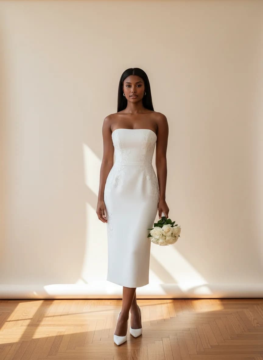 Sheath dress with Knee Length and Strapless neckline
