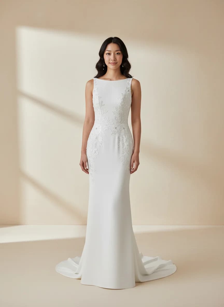 Sheath dress with Sweep Train and Boat Neck neckline