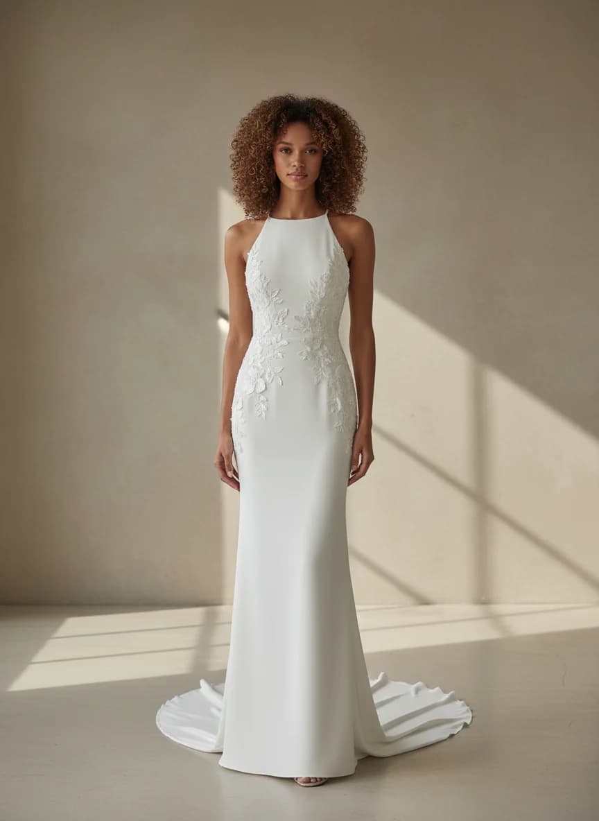 Sheath dress with Sweep Train and High Neckline neckline