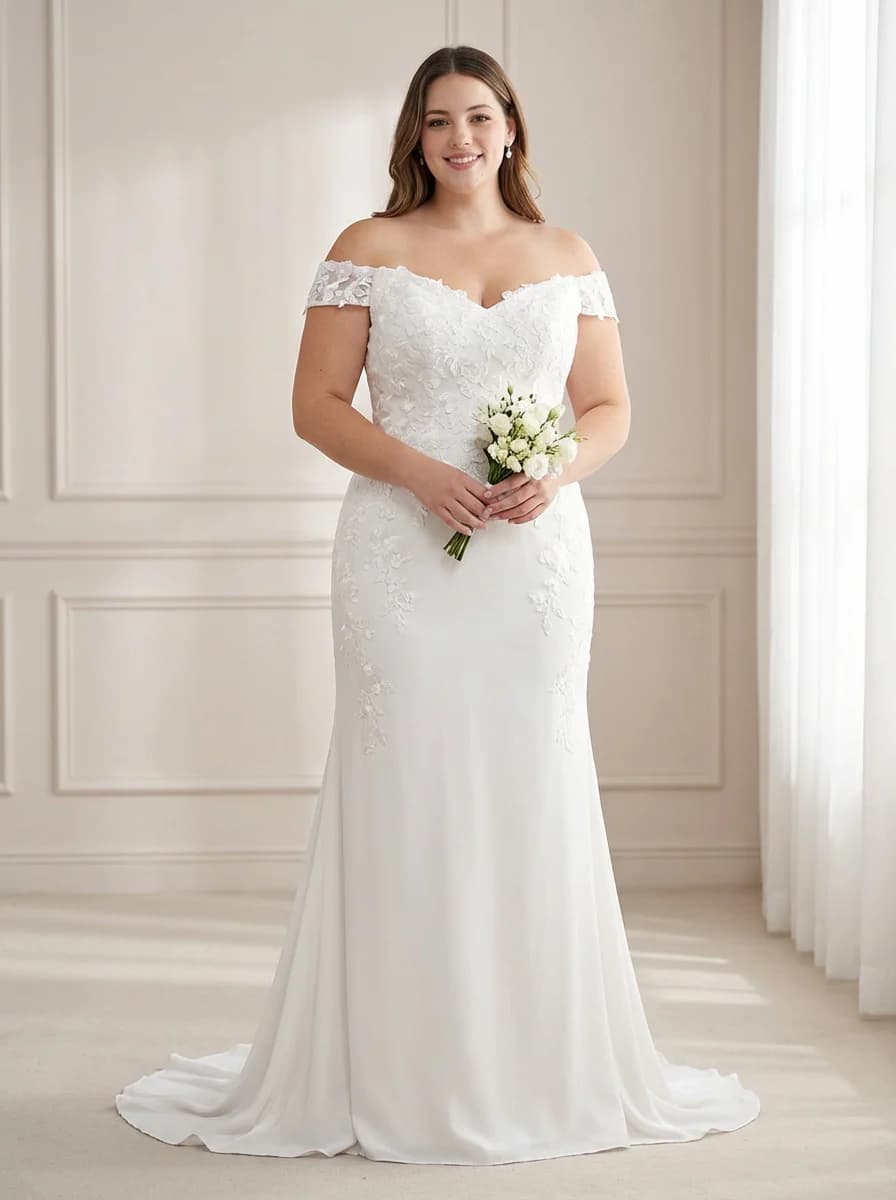 Sheath dress with Sweep Train and Off Shoulder neckline