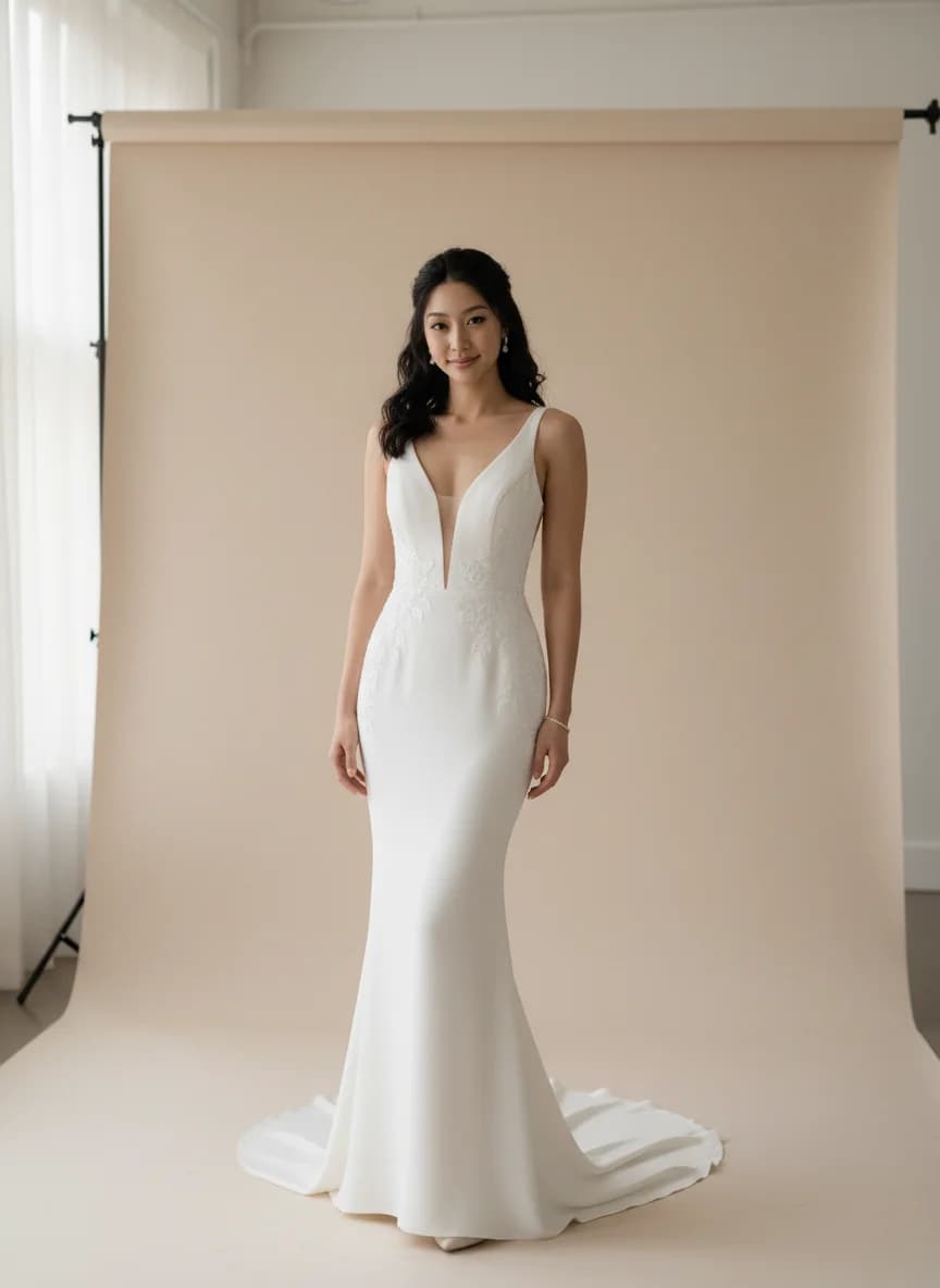 Sheath dress with Sweep Train and Plunge neckline