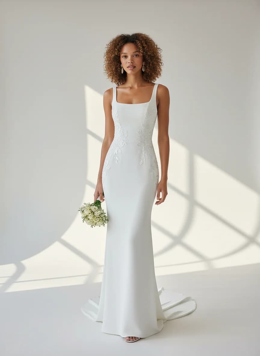 Sheath dress with Sweep Train and Square neckline