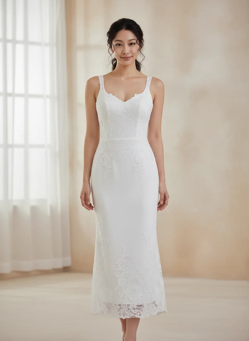 Sheath dress with Tea Length and Sweetheart neckline