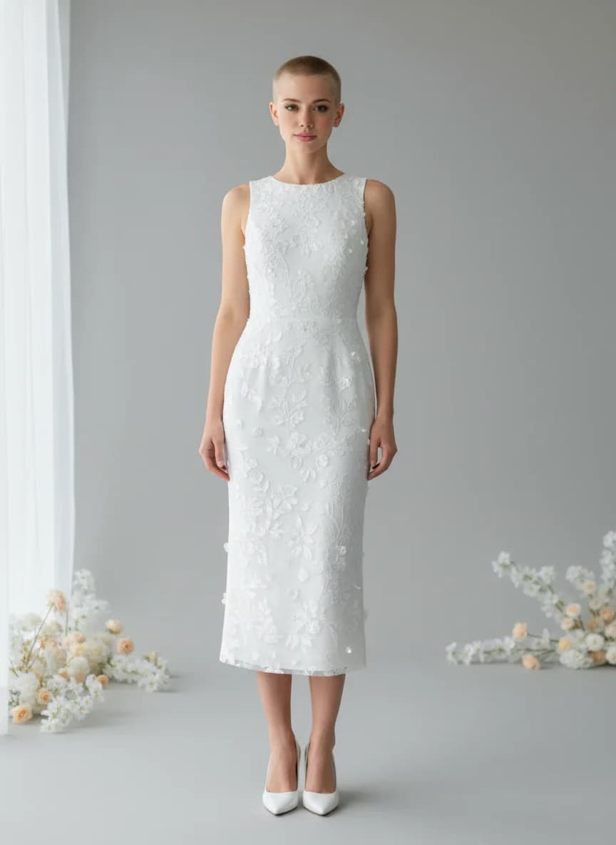 Sheath dress with Tea Length and High Neckline neckline