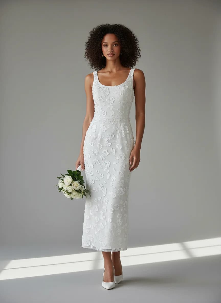 Sheath dress with Tea Length and Scoop neckline