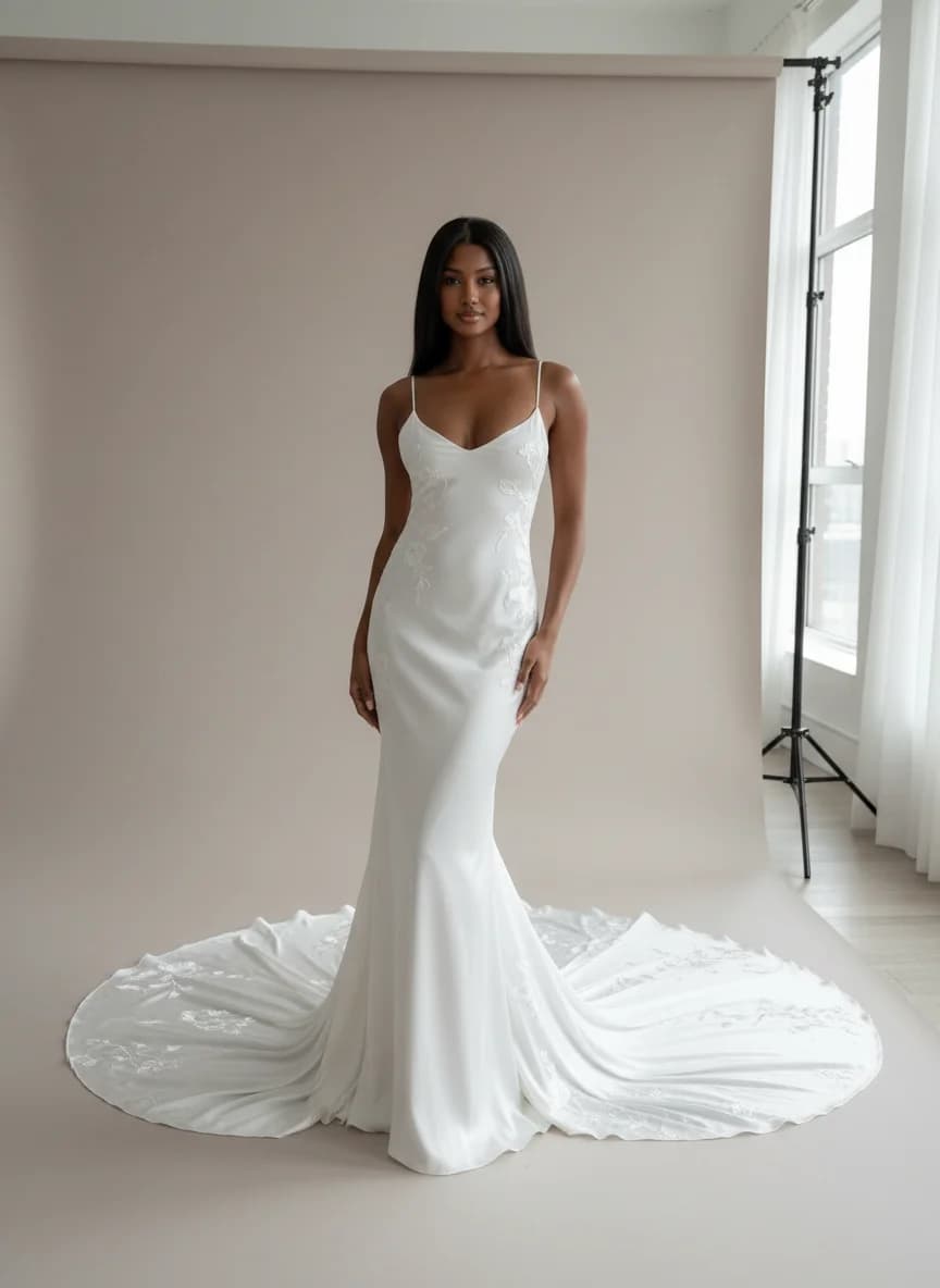 Slip dress with Cathedral Train and Sweetheart neckline
