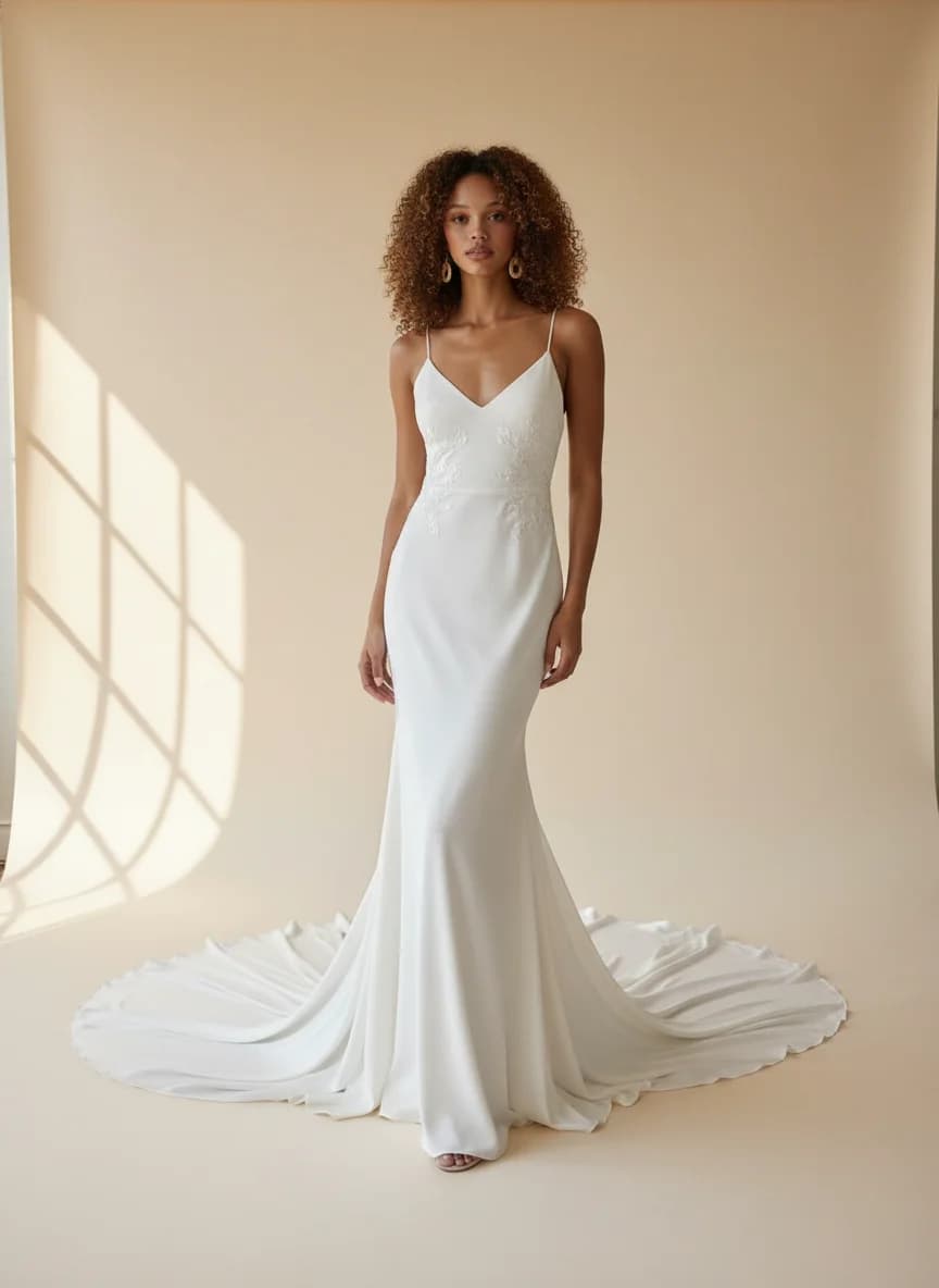 Slip dress with Cathedral Train and V-Neck neckline