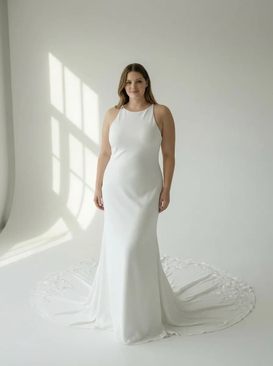 Slip dress with Cathedral Train and High Neckline neckline