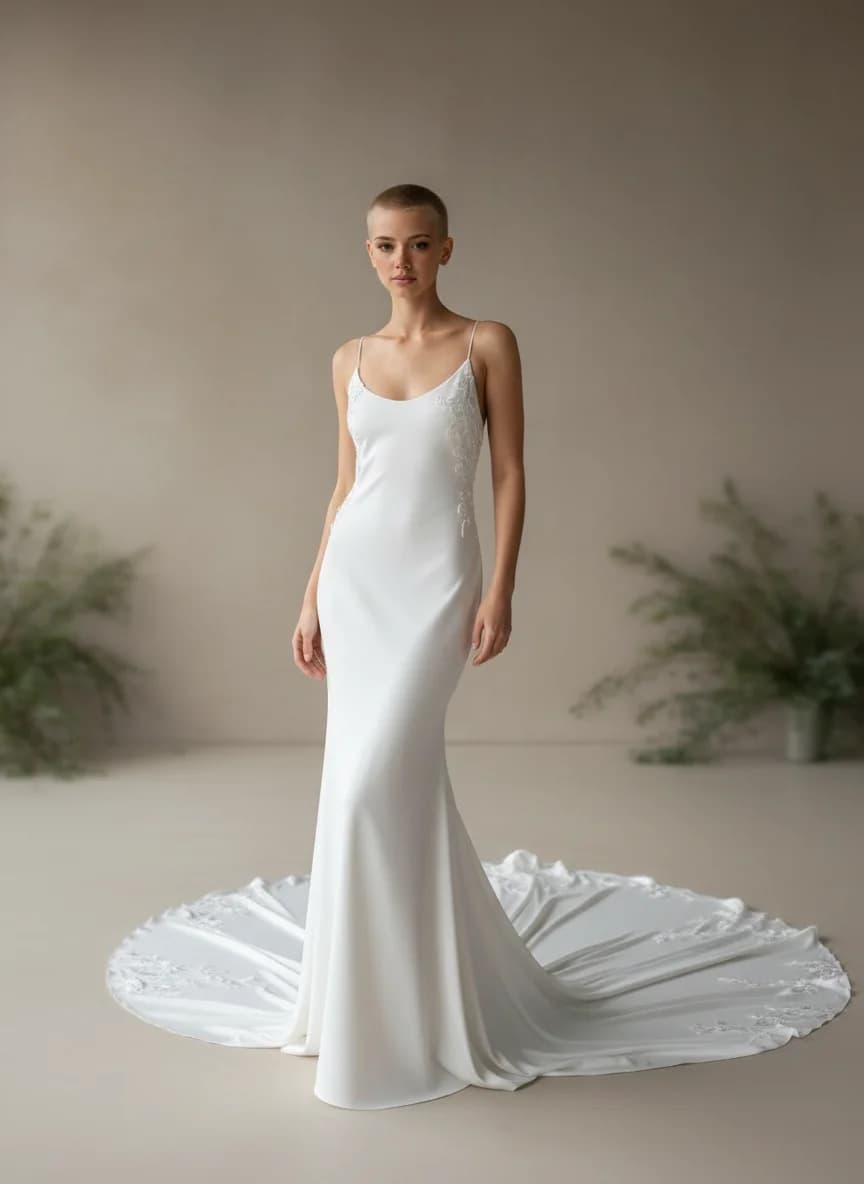 Slip dress with Cathedral Train and Scoop neckline