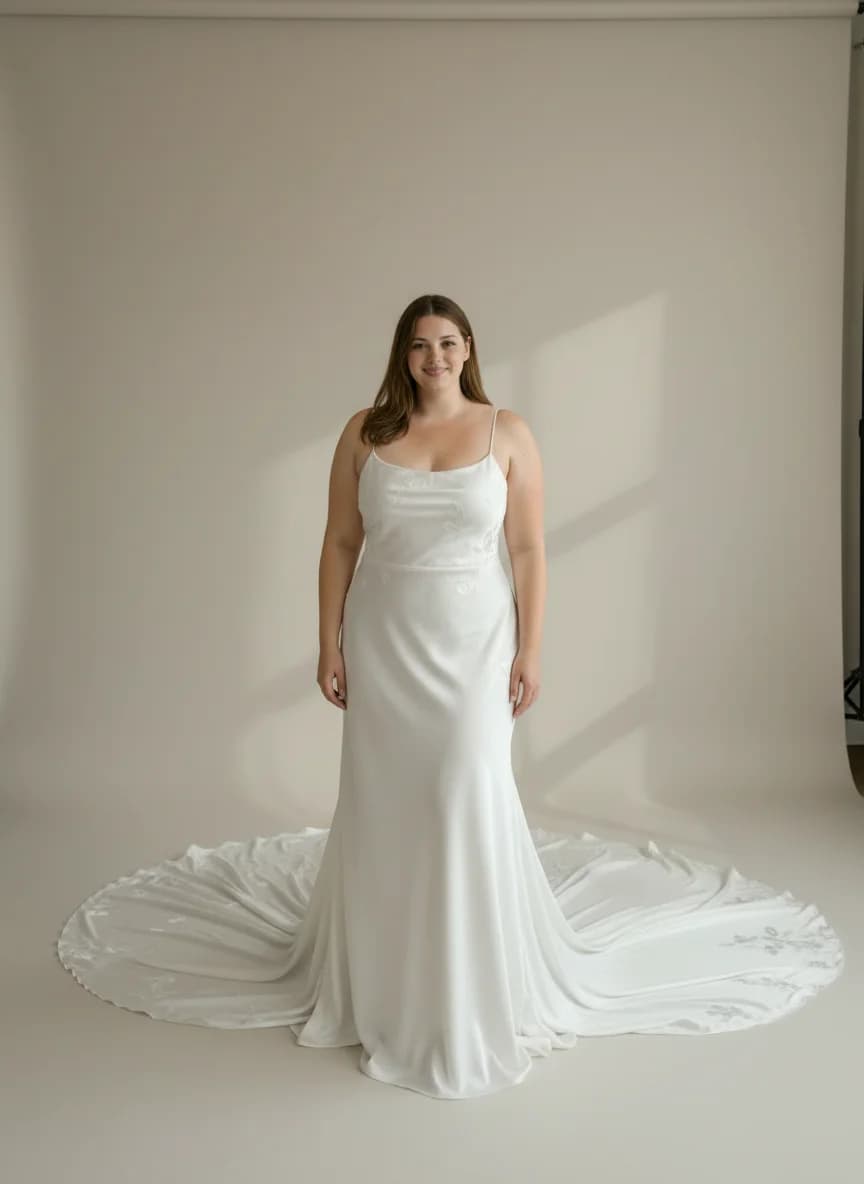 Slip dress with Cathedral Train and Square neckline