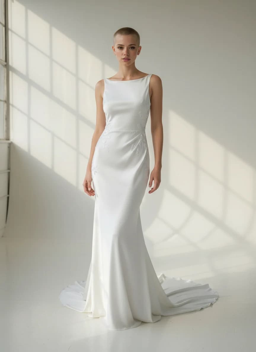 Slip dress with Chapel Train and Boat Neck neckline