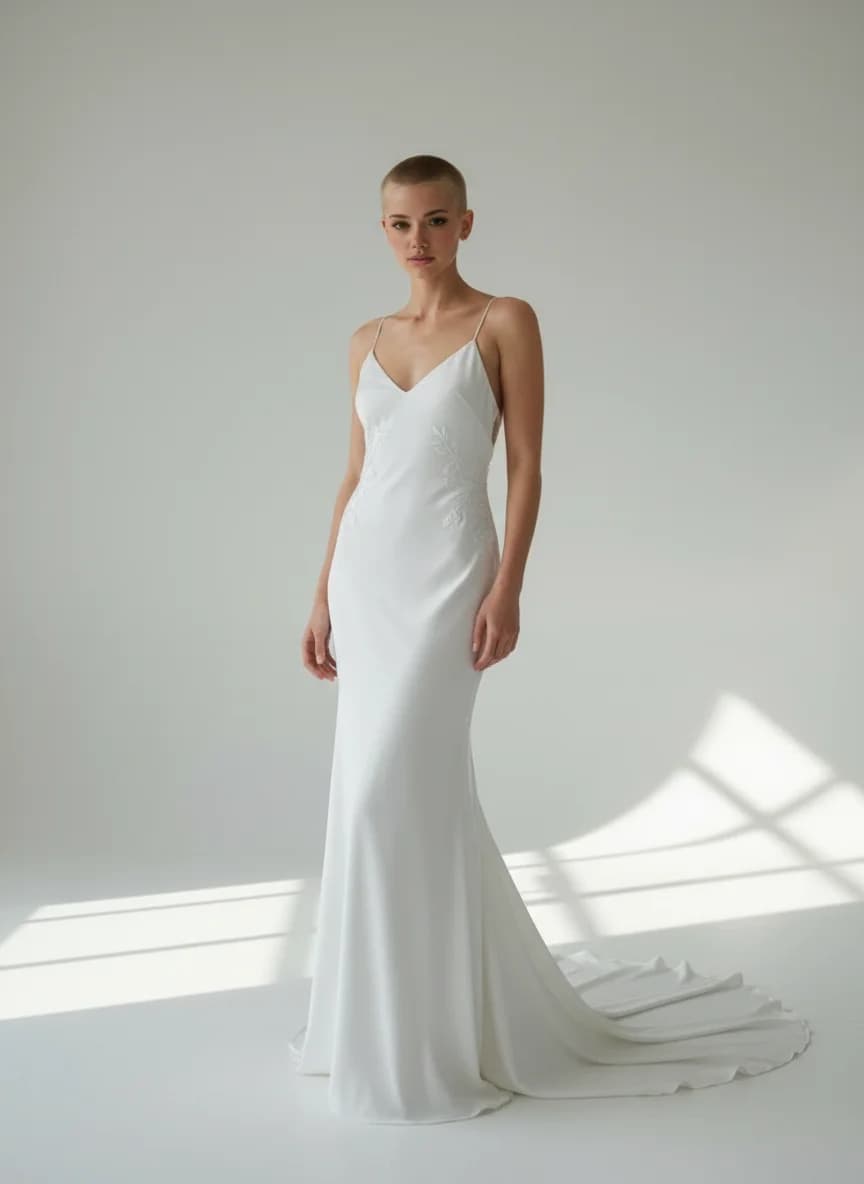 Slip dress with Chapel Train and V-Neck neckline