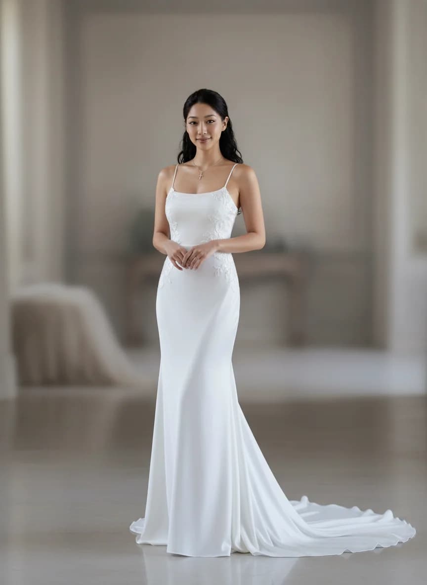 Slip dress with Chapel Train and Square neckline