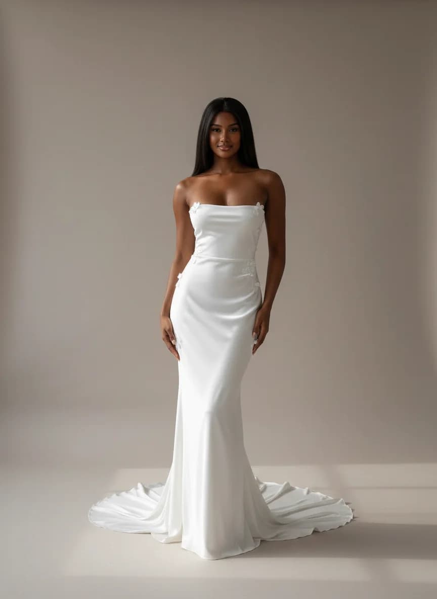 Slip dress with Chapel Train and Strapless neckline