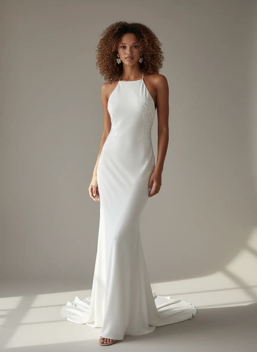 Slip dress with Sweep Train and High Neckline neckline
