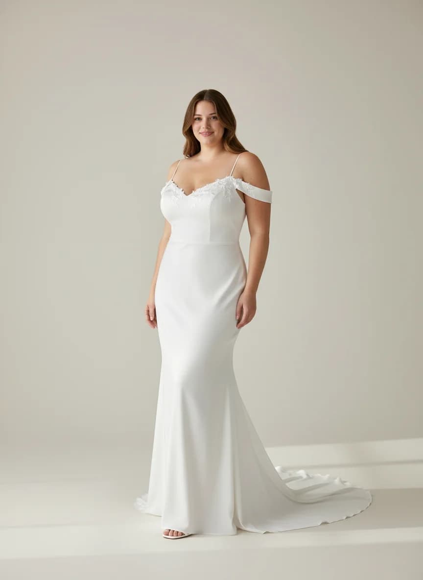 Slip dress with Sweep Train and Off Shoulder neckline