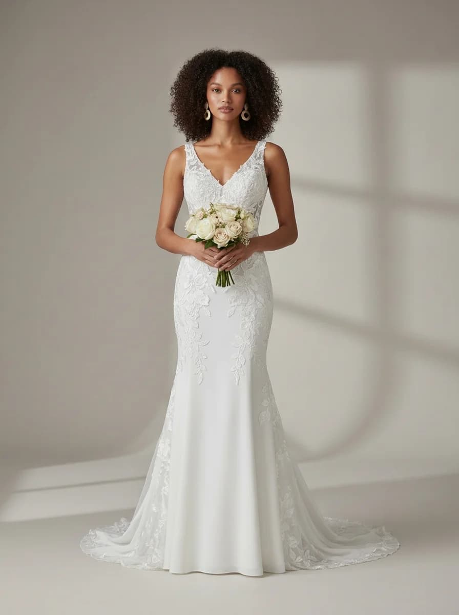 Trumpet dress with Chapel Train and V-Neck neckline
