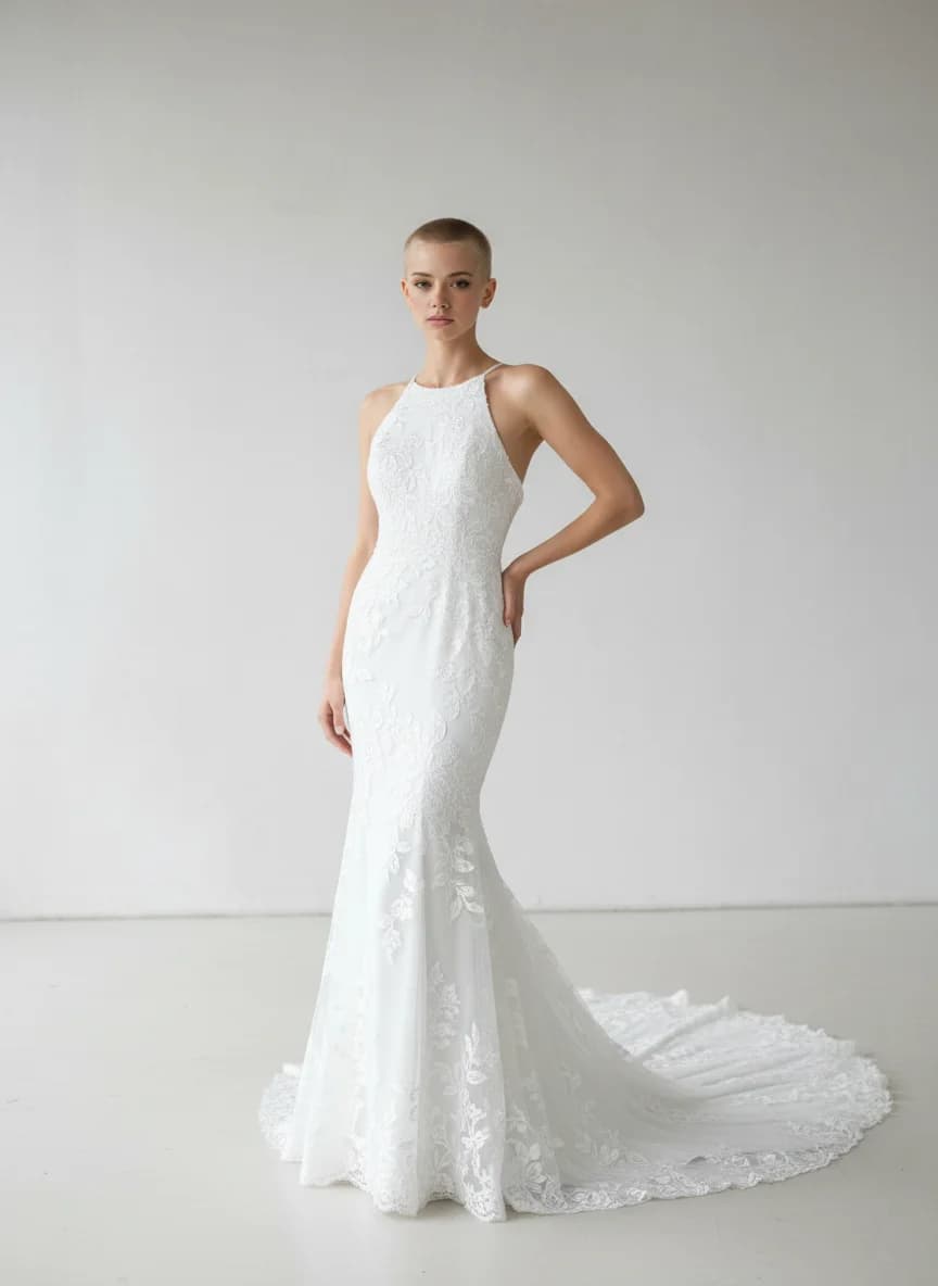 Trumpet dress with Chapel Train and Halter neckline