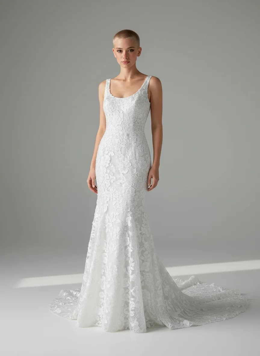 Trumpet dress with Chapel Train and Scoop neckline