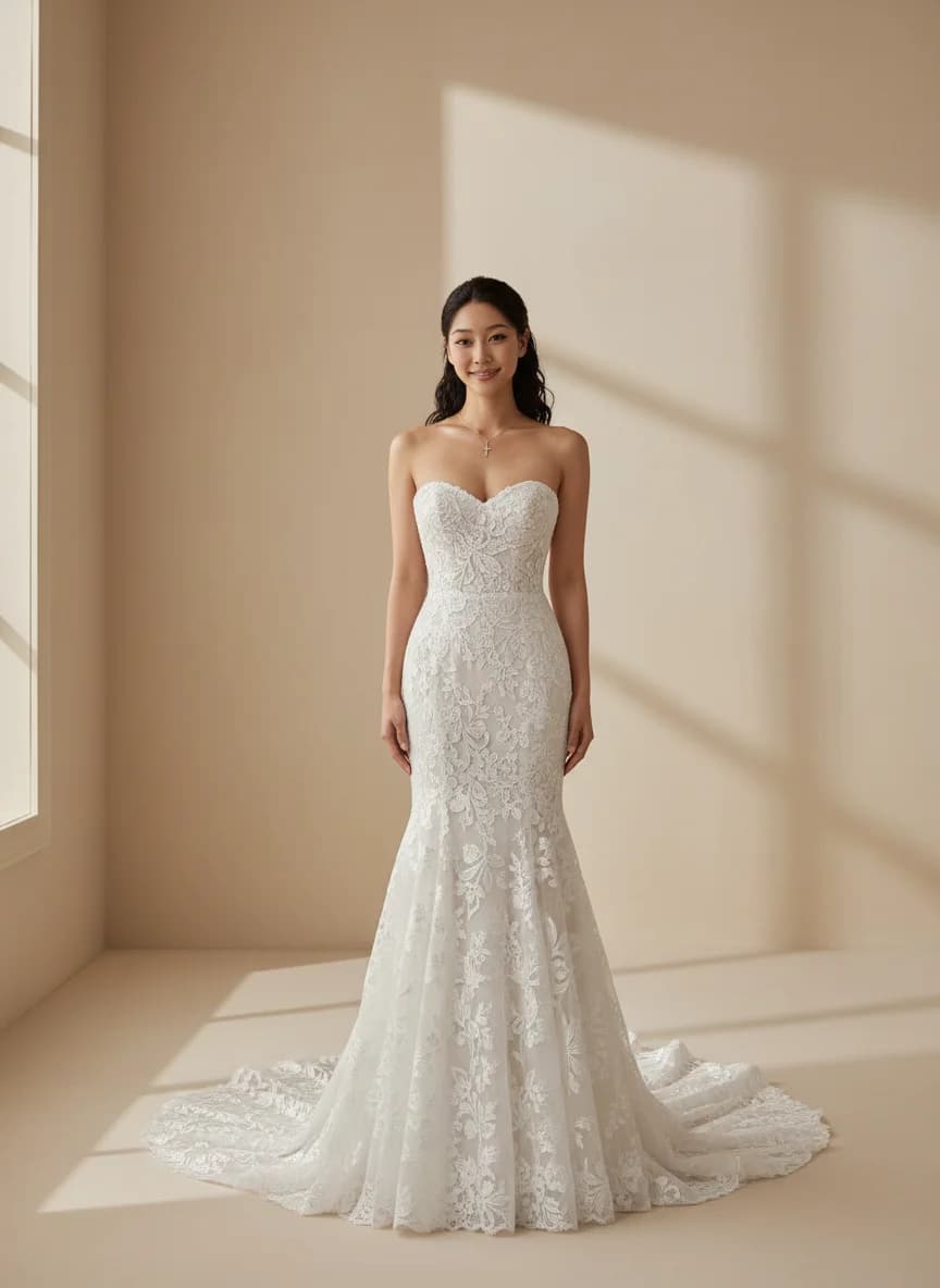 Trumpet dress with Chapel Train and Strapless neckline