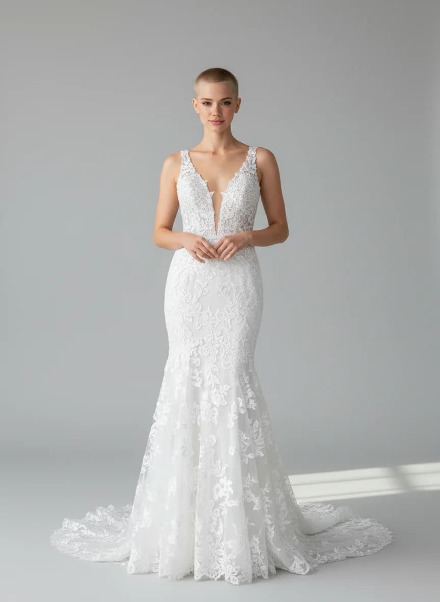 Trumpet dress with Plunge neckline