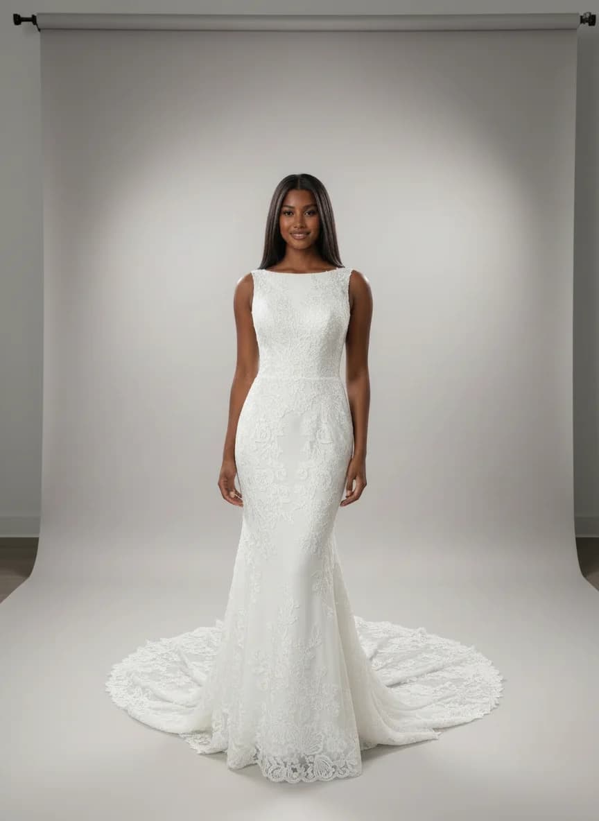 Trumpet dress with Sweep Train and Boat Neck neckline