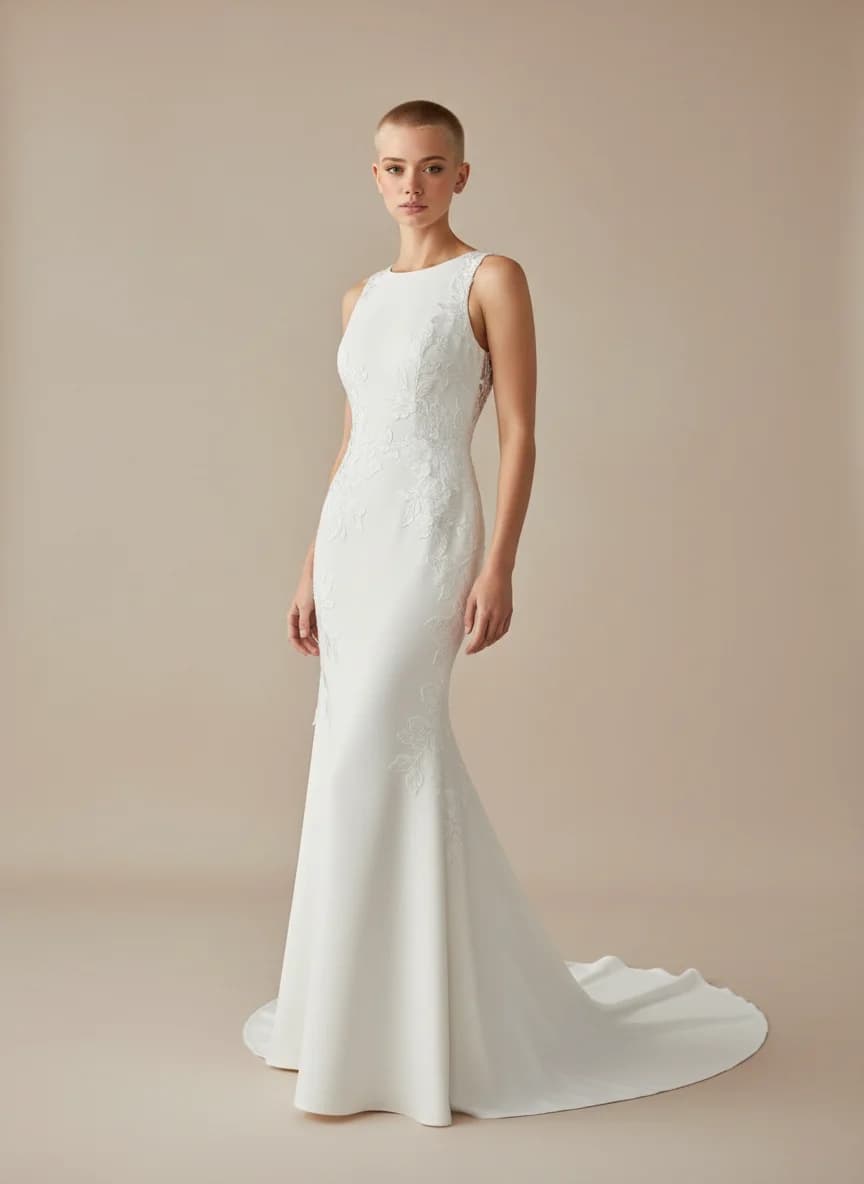 Trumpet dress with Sweep Train and High Neckline neckline