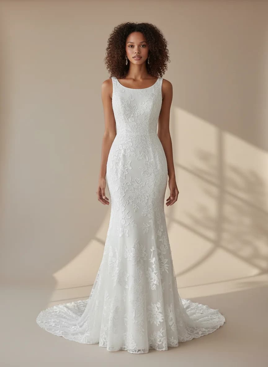 Trumpet dress with Sweep Train and Scoop neckline