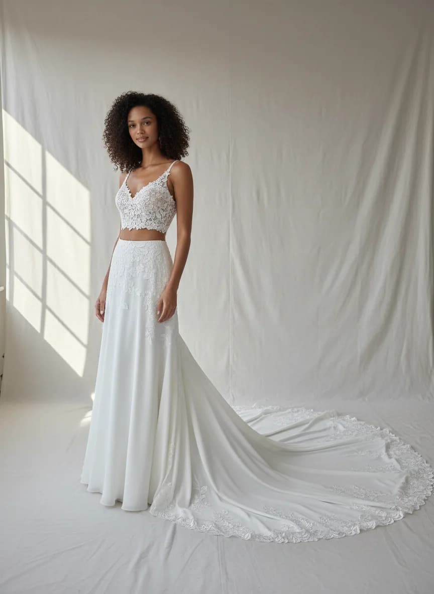 Two Piece dress with Cathedral Train and Sweetheart neckline