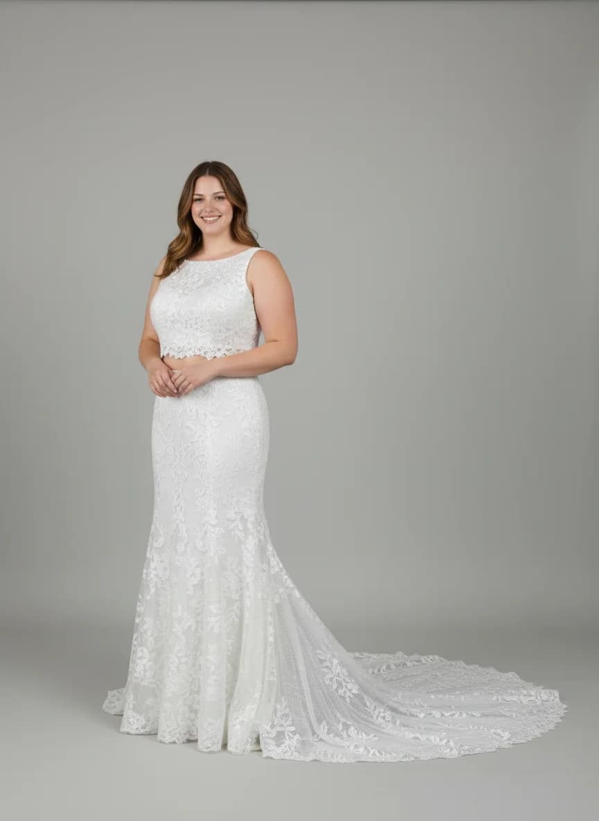 Two Piece dress with Chapel Train and Boat Neck neckline