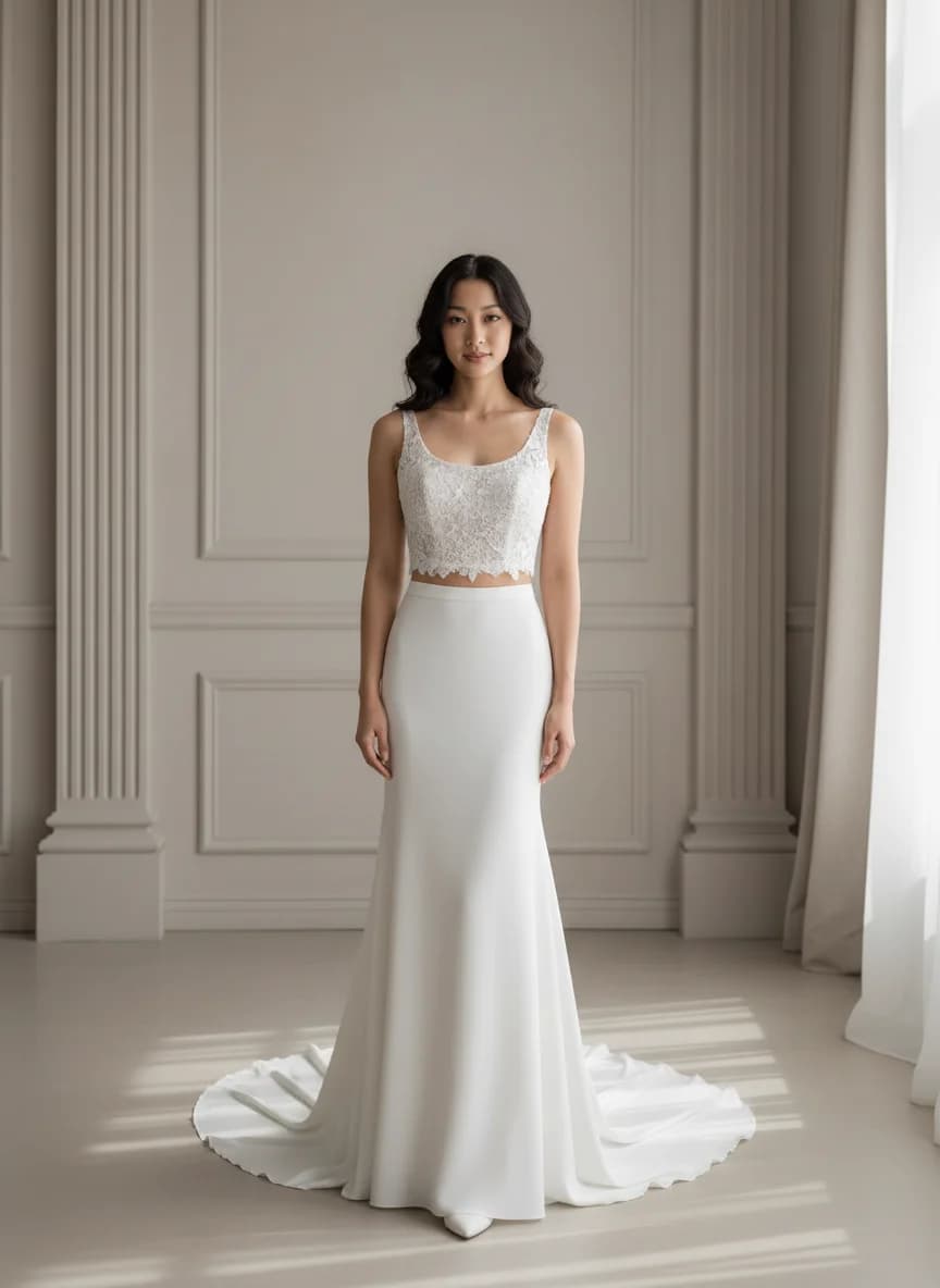 Two Piece dress with Chapel Train and Scoop neckline