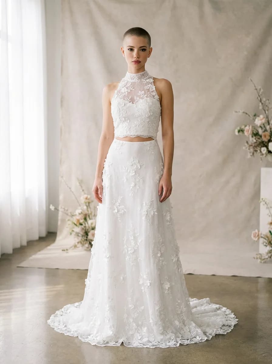 Two Piece dress with High Neckline neckline