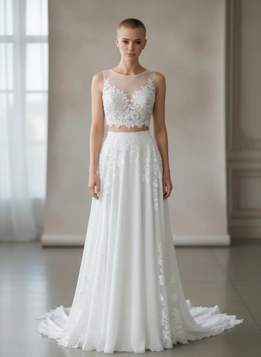 Two Piece dress with Illusion neckline