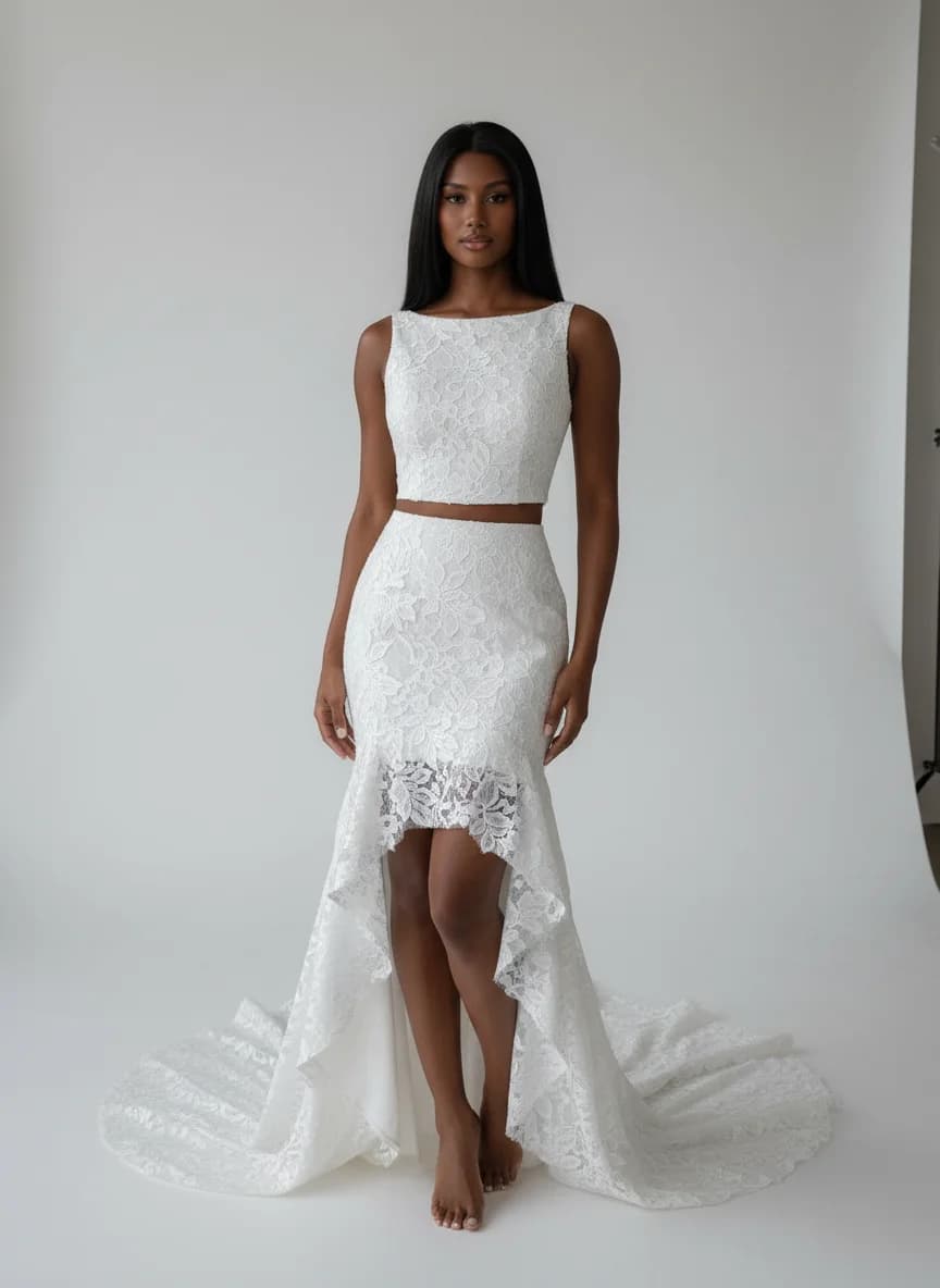 Two Piece dress with High-Low and Boat Neck neckline