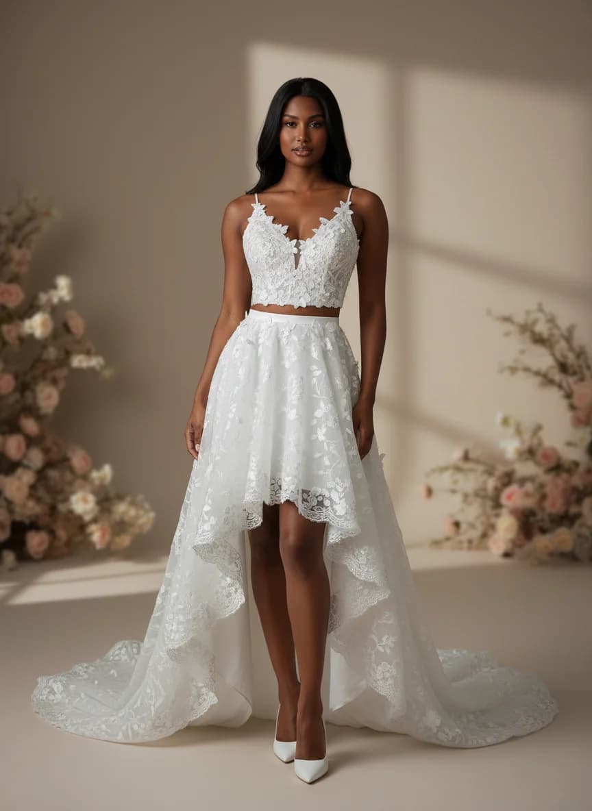 Two Piece dress with High-Low and V-Neck neckline