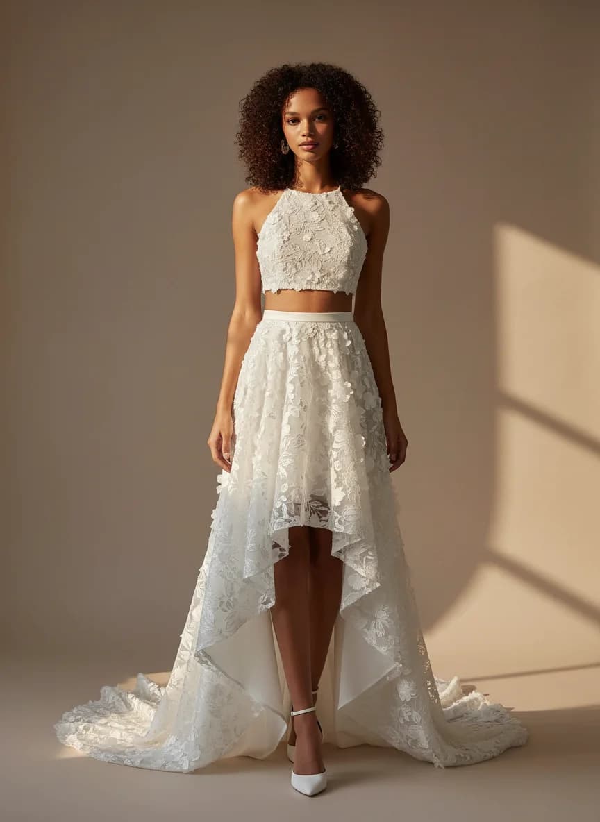 Two Piece dress with High-Low and Halter neckline