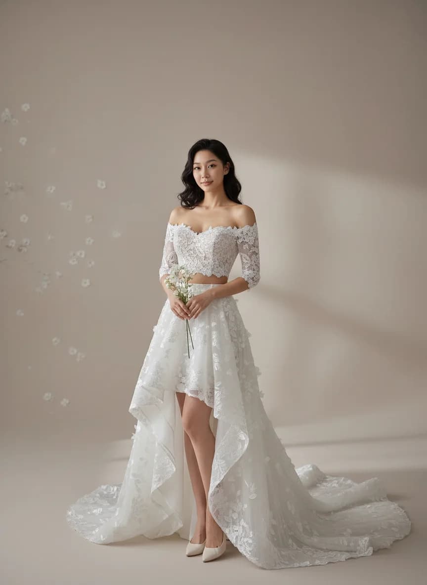 Two Piece dress with High-Low and Off Shoulder neckline