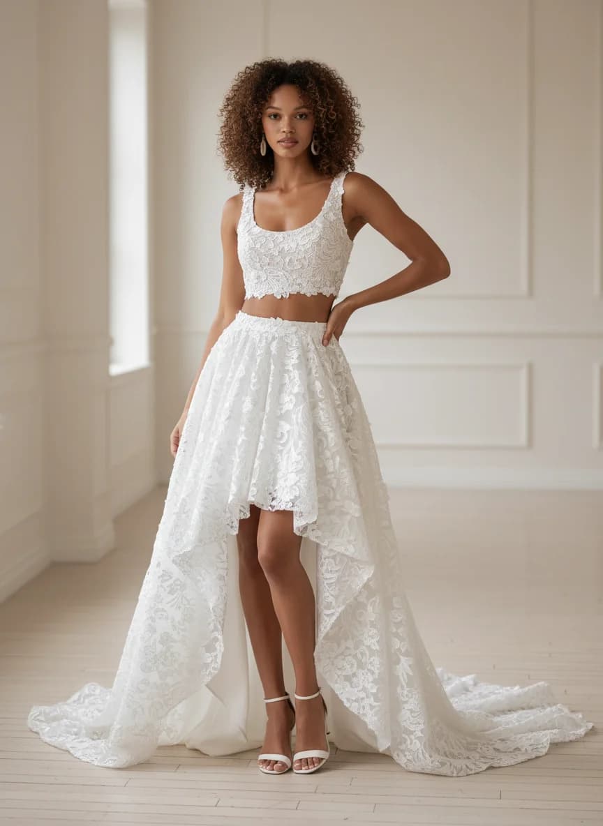 Two Piece dress with High-Low and Scoop neckline