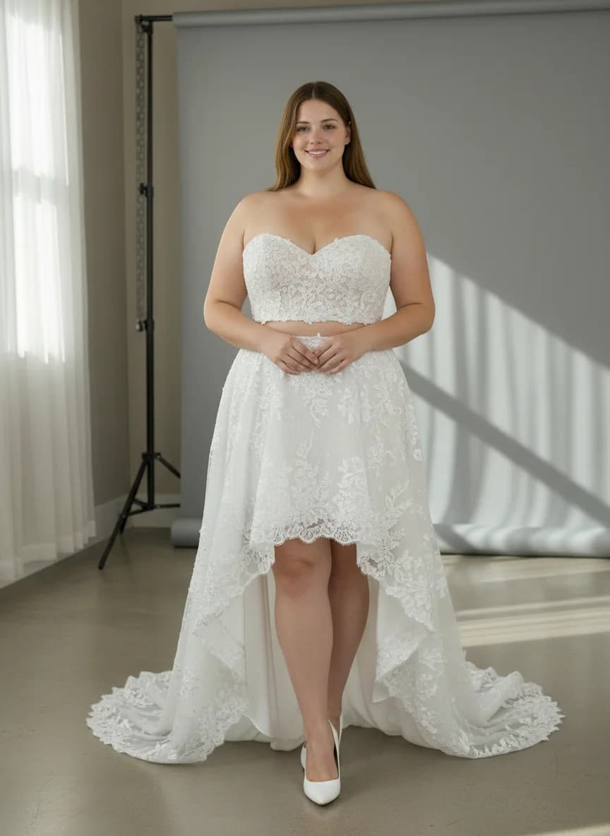 Two Piece dress with High-Low and Strapless neckline