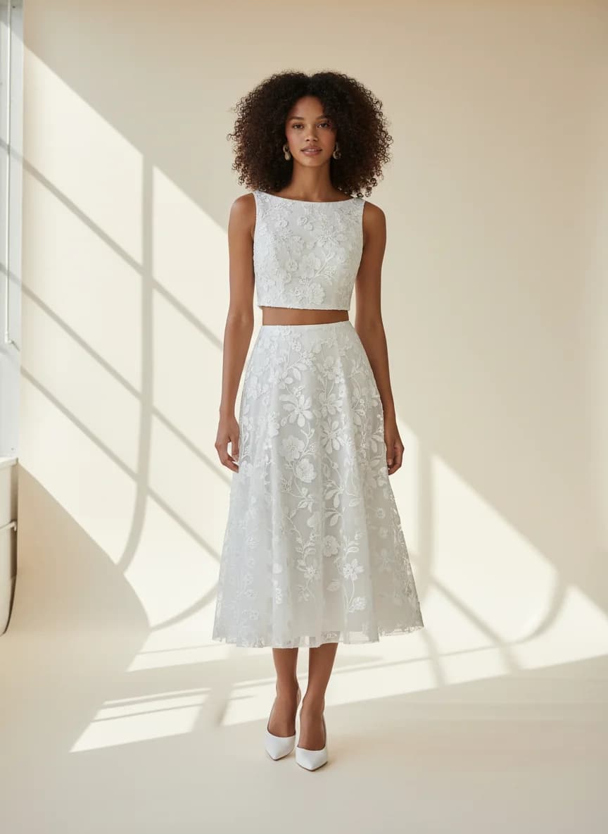 Two Piece dress with Knee Length and Boat Neck neckline