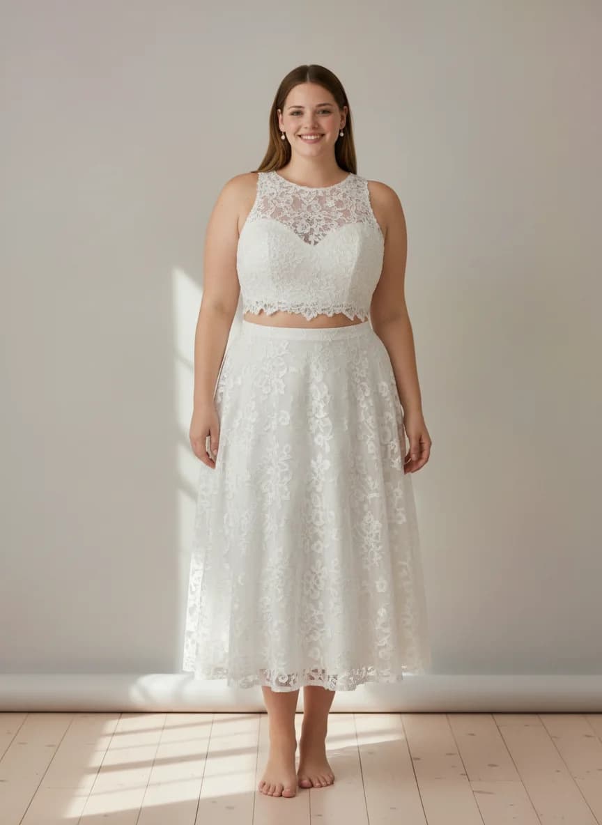 Two Piece dress with Knee Length and High Neckline neckline