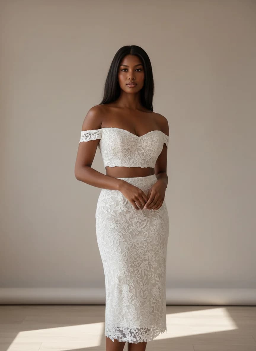 Two Piece dress with Knee Length and Off Shoulder neckline