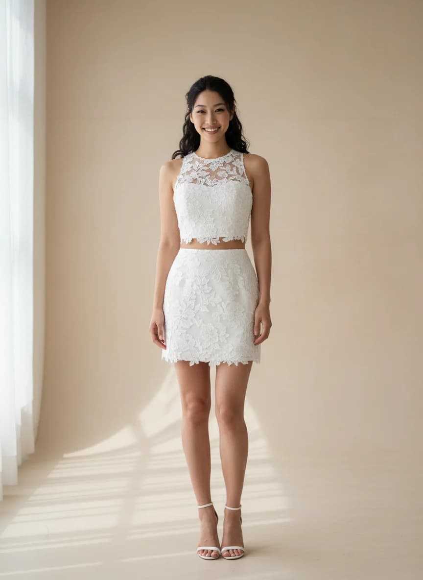 Two Piece dress with Mini and High Neckline neckline