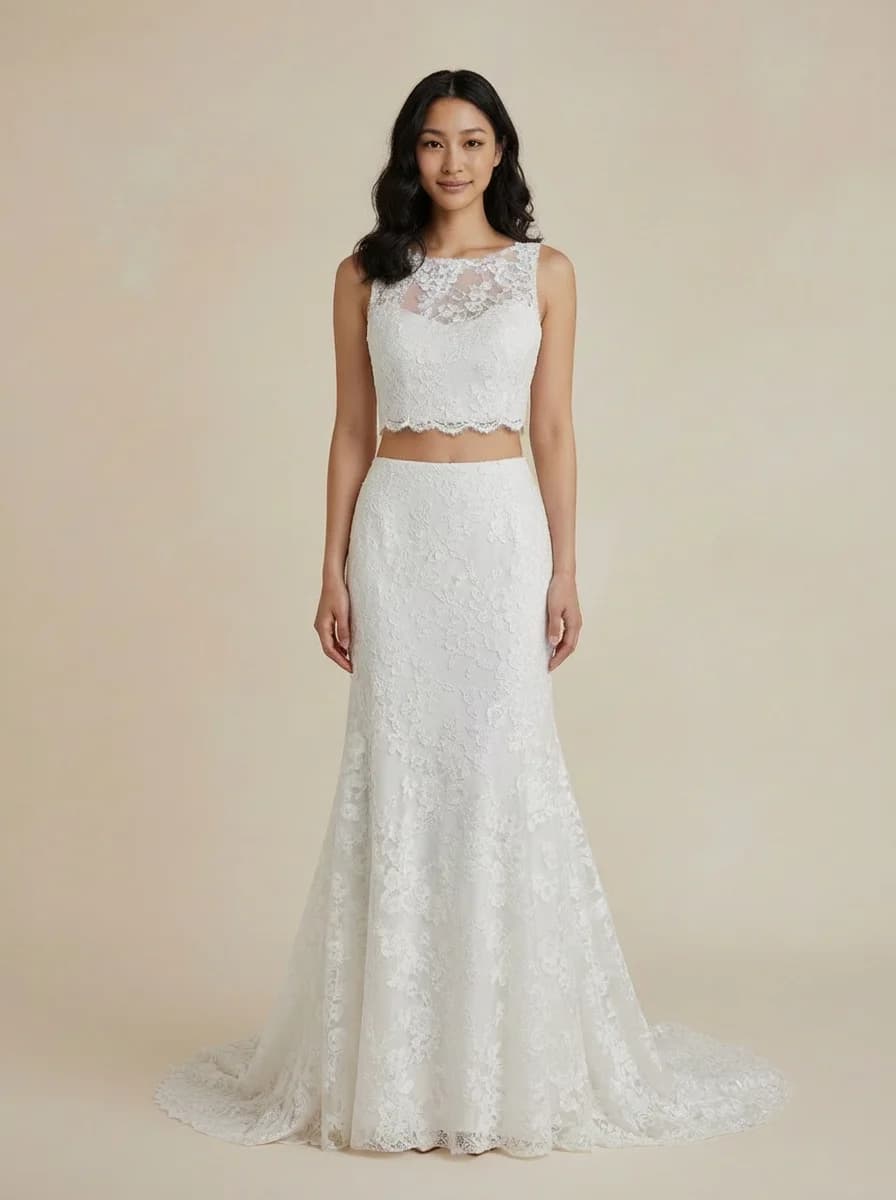 Two Piece dress with Sweep Train and Scoop neckline