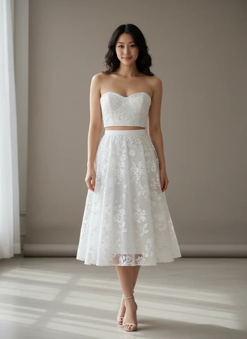 Two Piece dress with Tea Length and Strapless neckline