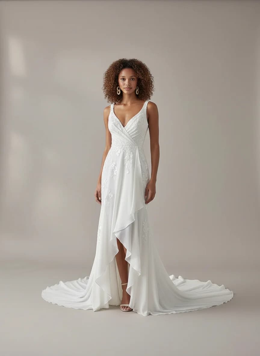 Wrap & Asymmetric dress with Cathedral Train and Sweetheart neckline