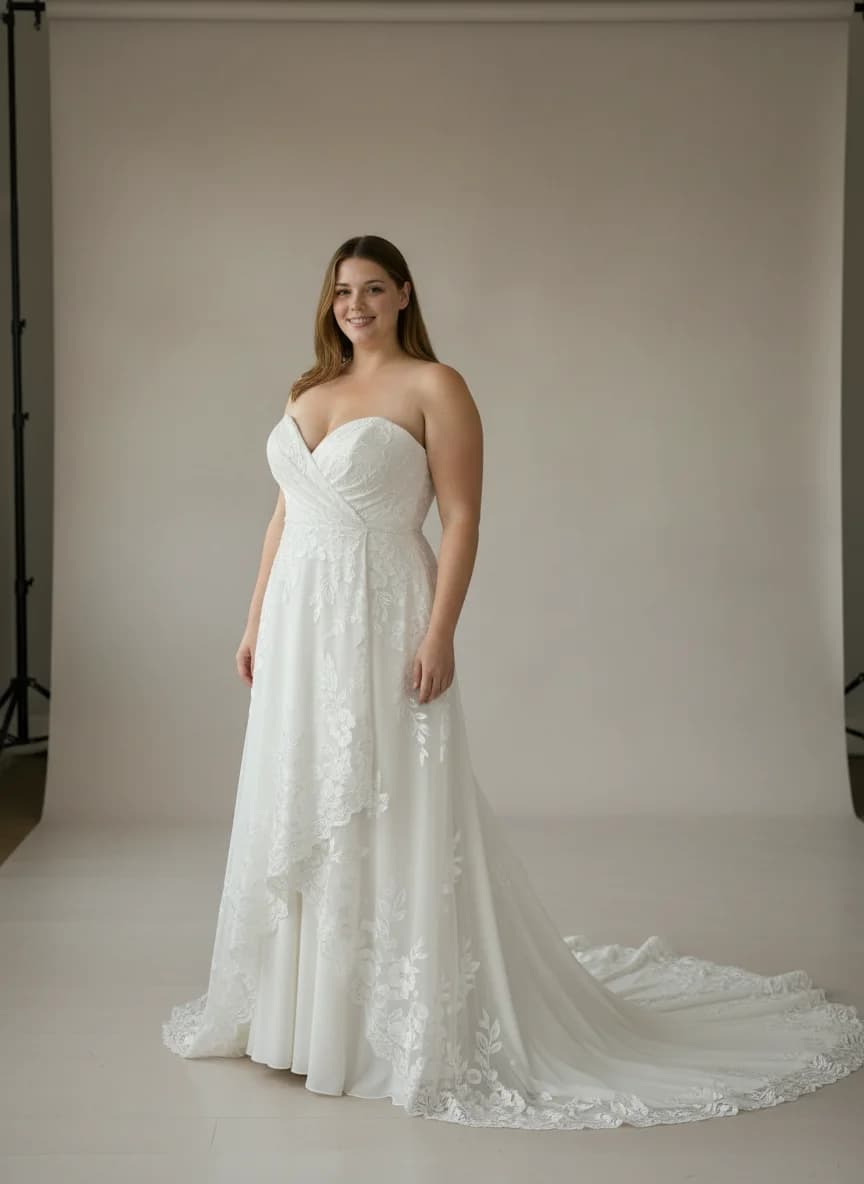 Wrap & Asymmetric dress with Chapel Train and Strapless neckline