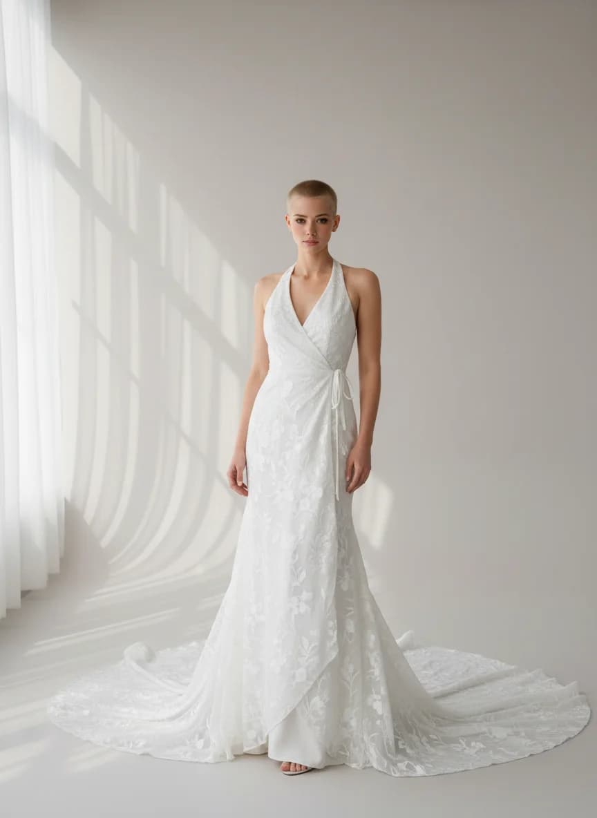 Wrap & Asymmetric dress with Halter neckline